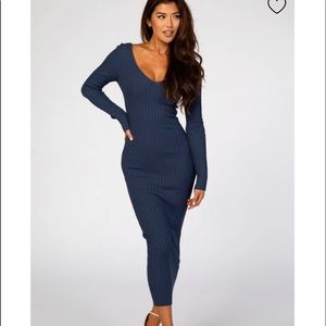 Pink Blush Long Sleeve Fitted Maxi Dress